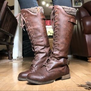 Tall brown riding boots